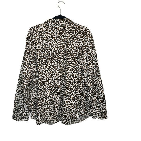 TALBOTS Woman‎ Size 3X Popover Leopard Print Shirt Cotton Stretch Long Sleeves - Picture 3 of 5